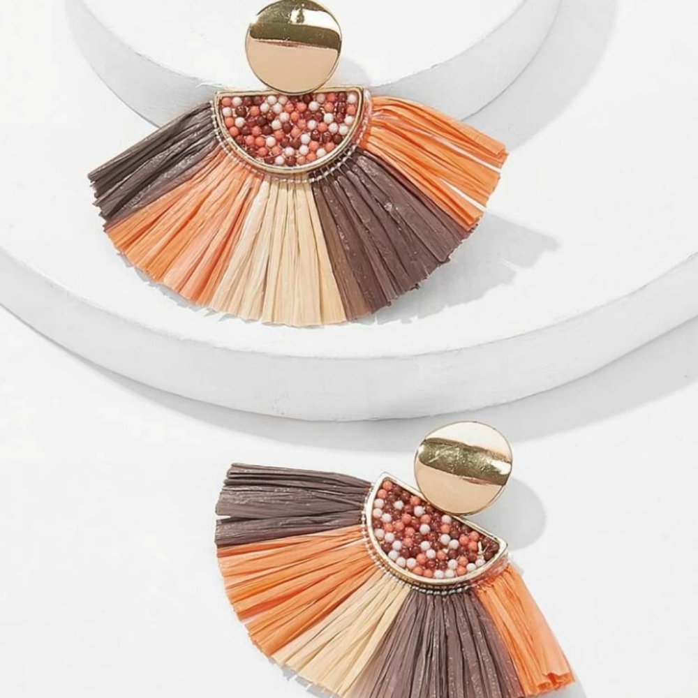 Fall Colors Beaded Block Lafite Drop Earrings